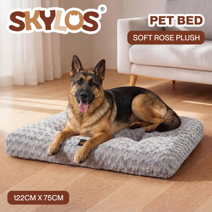 SKYLOS Large Dog Bed Plush Soft Rose Velvet Non-Slip Pet Crate Keneel Mat 4XL
