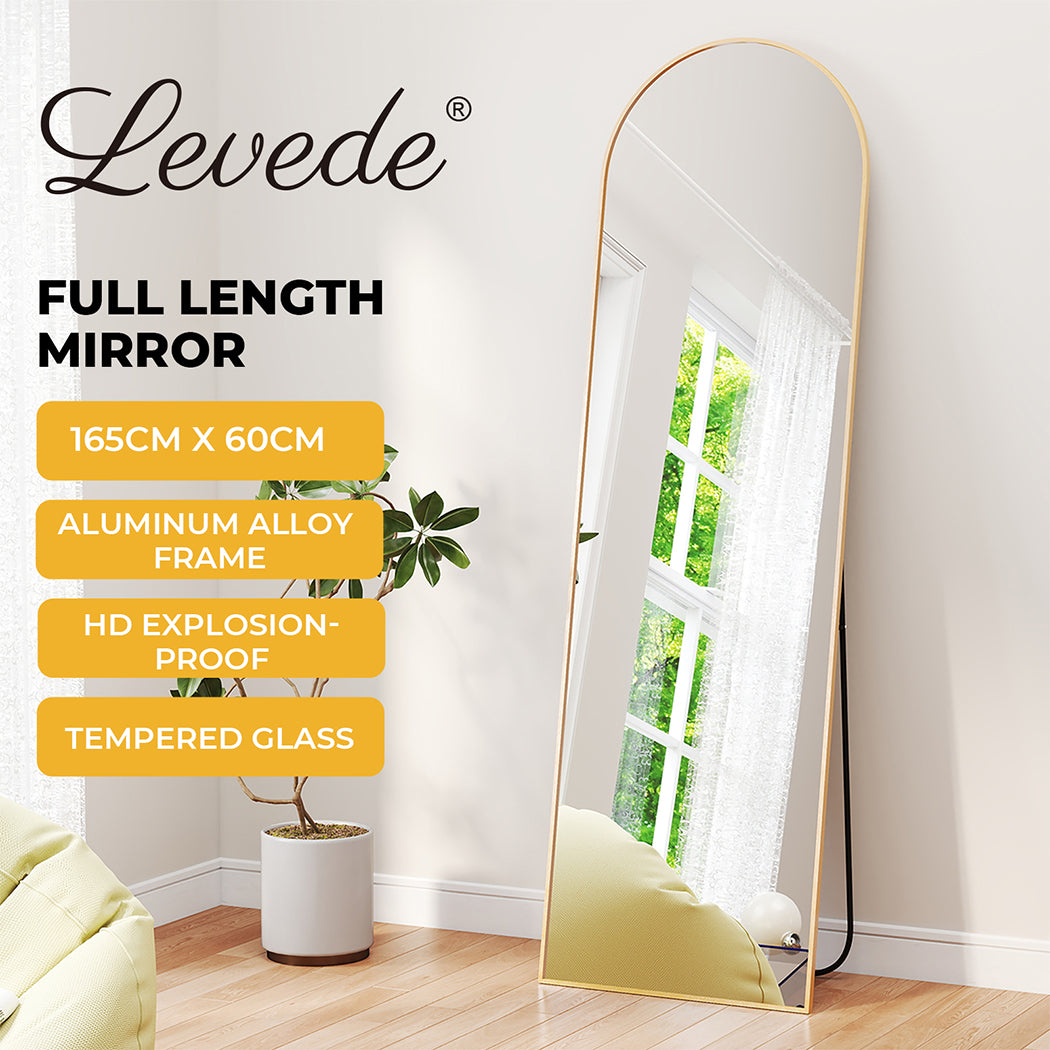 Levede 165cm Full Length Free Standing Floor Mirror Arched Decor Golden Frame