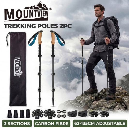 Mountview Trekking Poles Carbon Fibe Lightweight Hiking Sticks 2PC Black