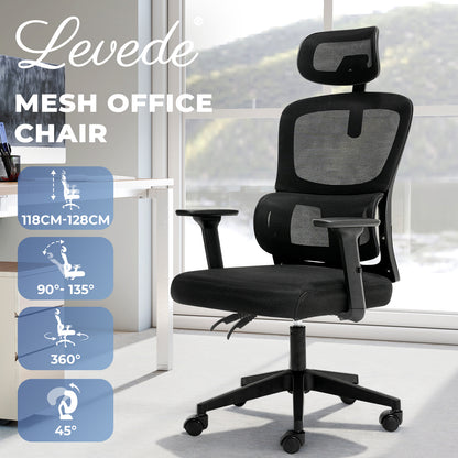 Office Computer Chair Mesh Ergonomic Lumbar Support with 3D Armrest Headrest