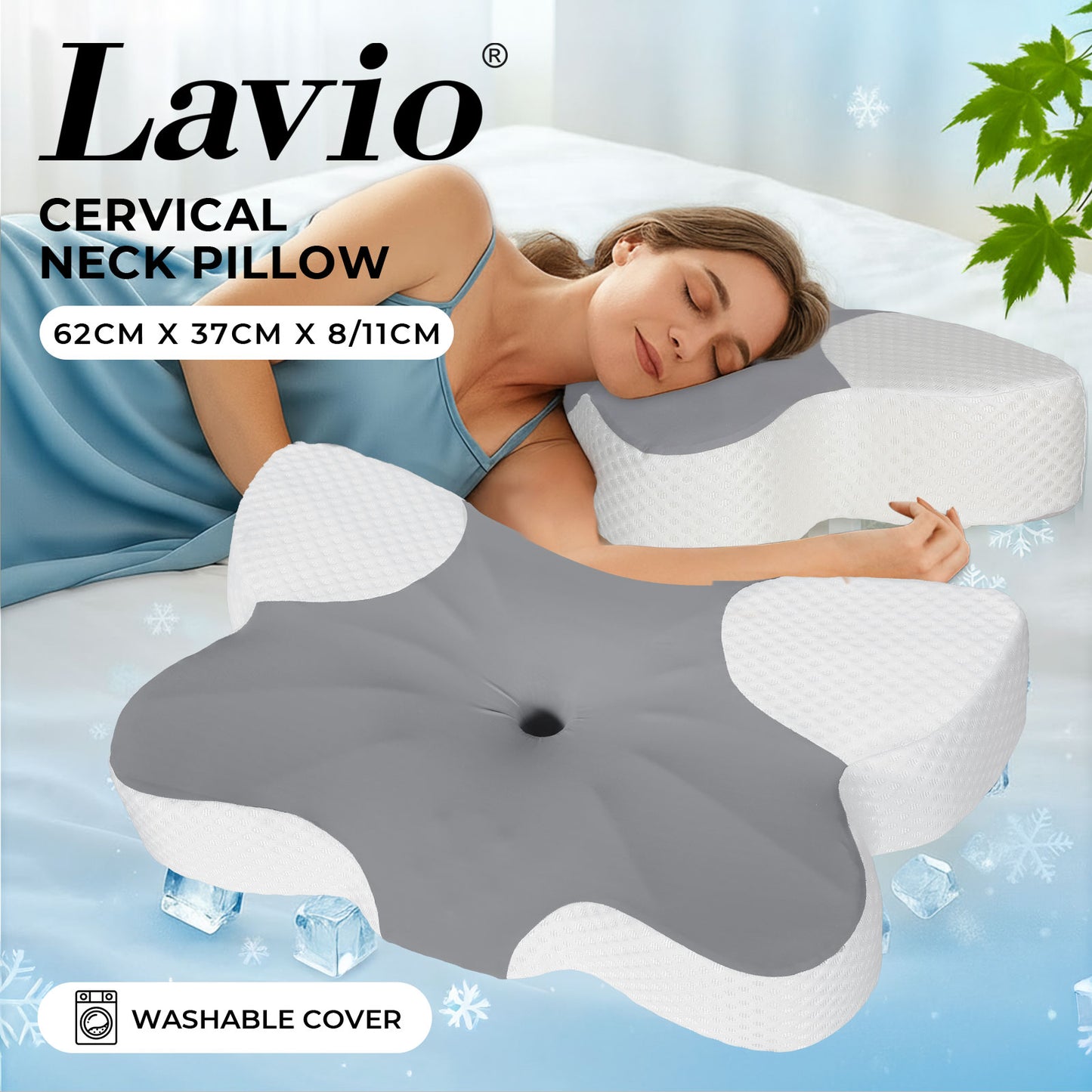 Lavio Ergonomic Cervical Memory Foam Pillow for Neck Pain Relief Cool Breathable