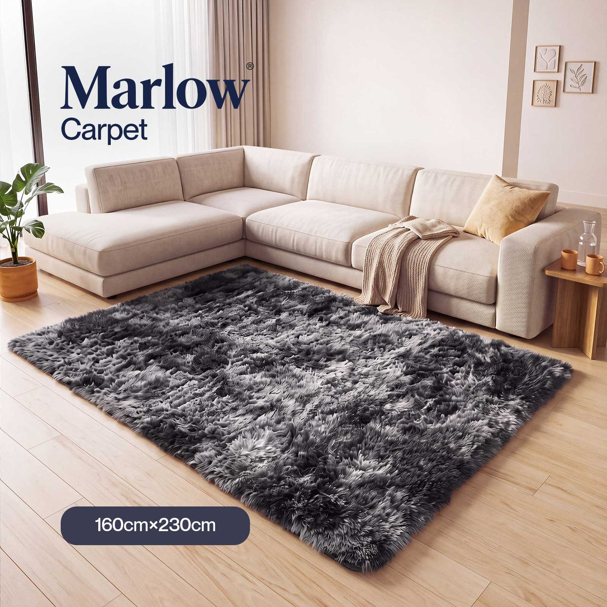 Marlow Rug Fluffy Plush Shaggy Soft Carpet Anti Shedding for Living Room Grey
