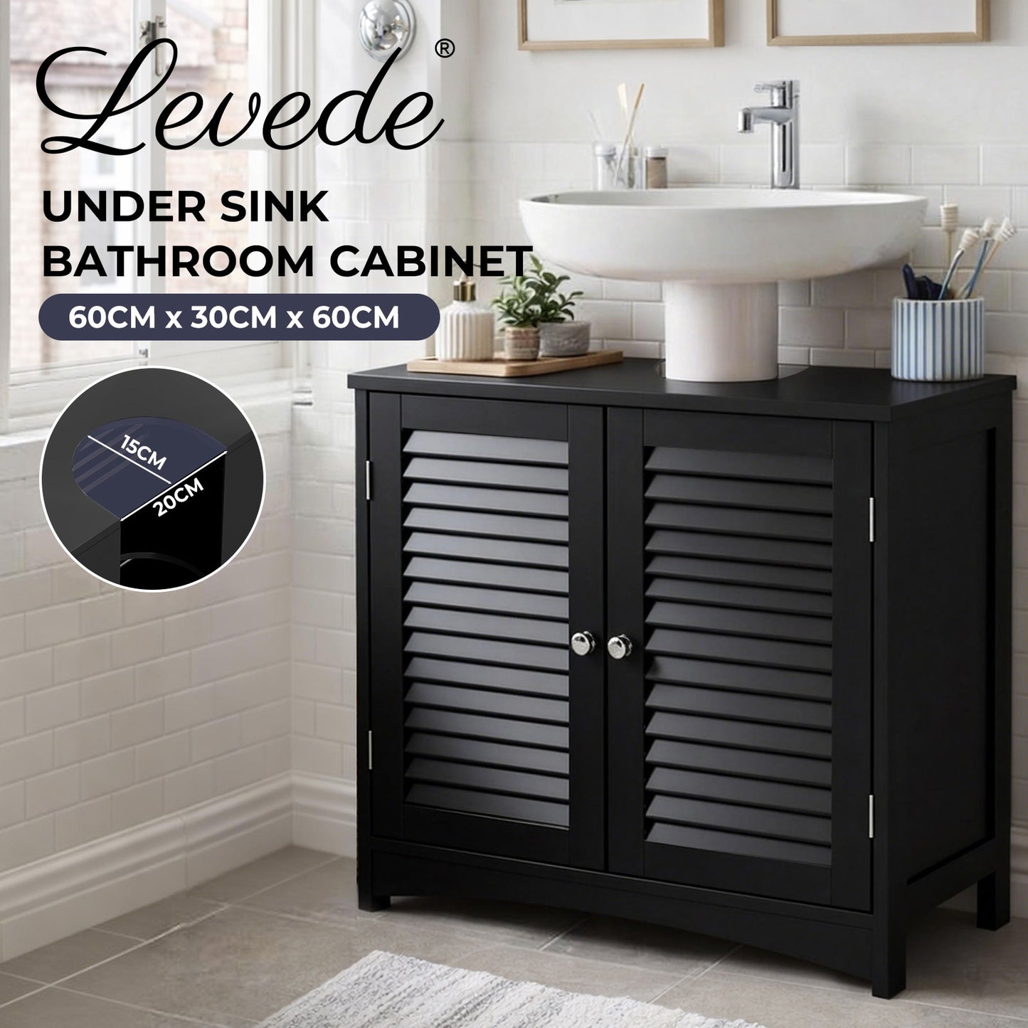 Levede Bathroom Under Sink Cabinet Basin Storage Cupboard Black Vanity Unit