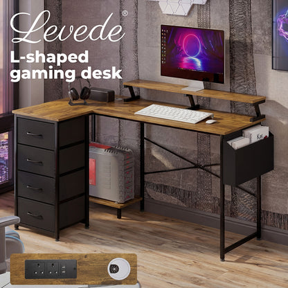 Levede L Shaped Desk with Storage Drawer Charing Office Computer Corner Table
