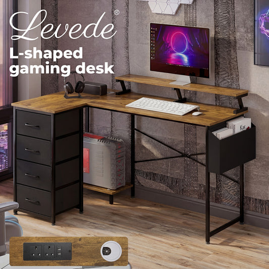 Levede L Shaped Desk with Storage Drawer Charing Office Computer Corner Table
