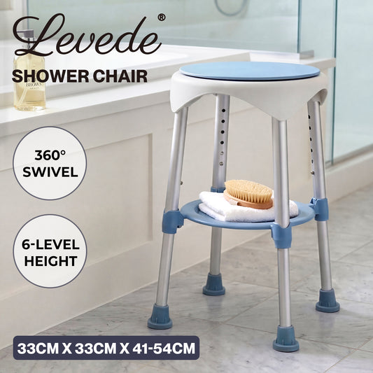 Levede Shower Chair Swivel 6-Level Adjustable Height Shower Bath Stool Seat