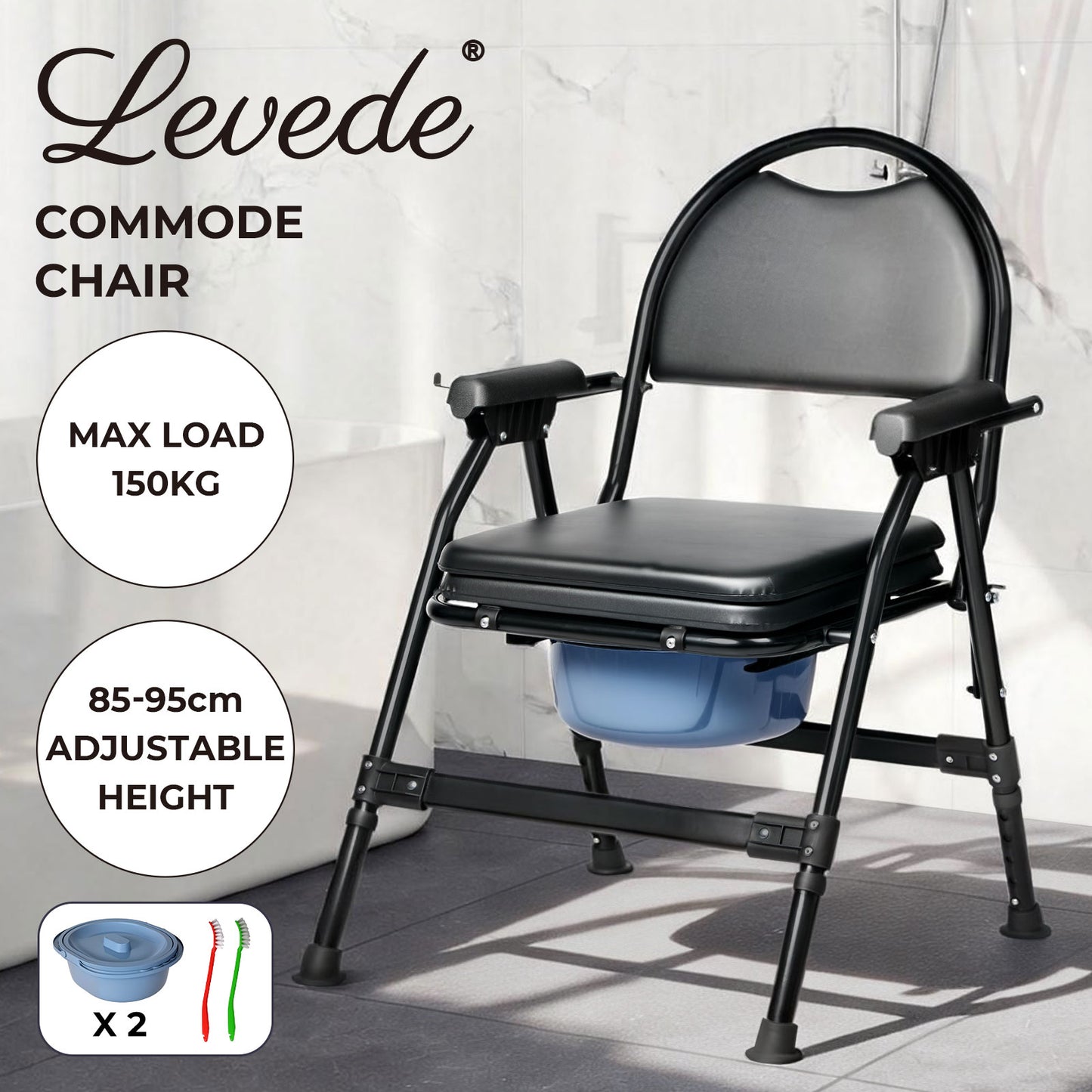 Levede Commode Toliet Chair for Disabled Folding Adjustable Remmoveable Seat