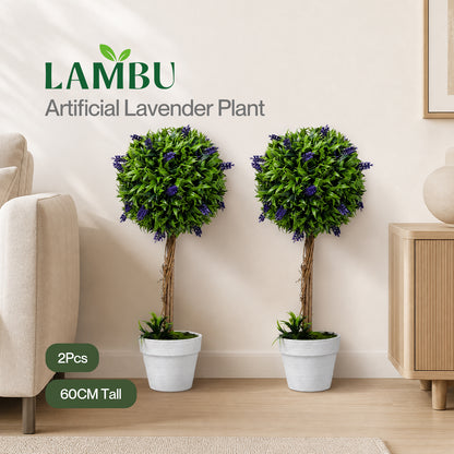 Lambu Artificial Plants Faux Lavender Topiary Set of 2 for Front Door Green