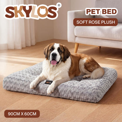 SKYLOS Plush Dog Bed Soft Rose Velvet Non-Slip Pet Crate Keneel Mattress Mat XL