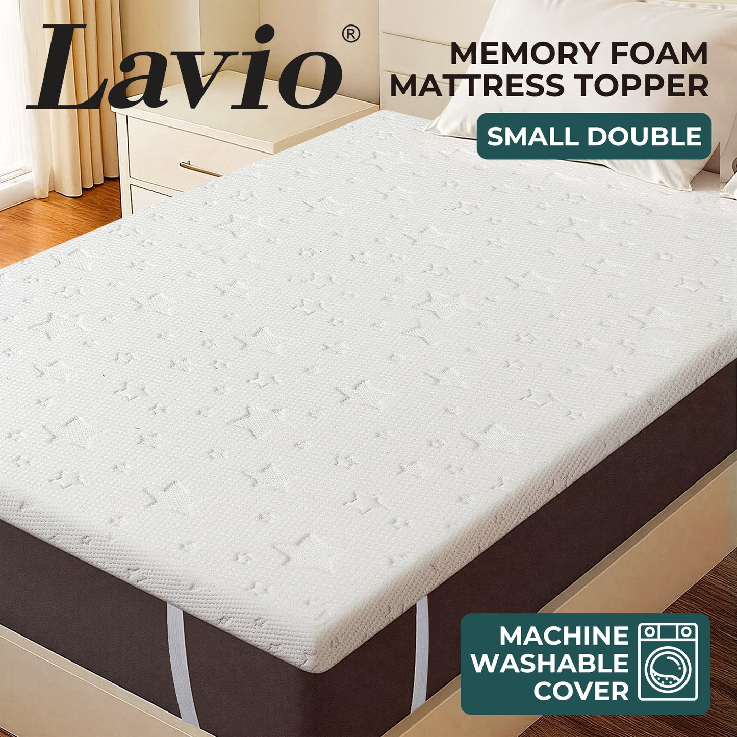 Lavio Mattress Topper Small Double Memory Foam Bamboo Charcoal Washable Cover