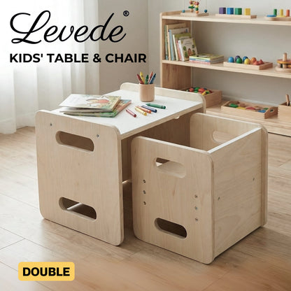 Levede Kids Table And Chair Sets 3-in-1 Adjustable Baby Safe Plywood Light Brown