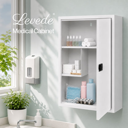 Levede Medicine Cabinet Lockable Storage Box Wall Mounted Metal Home White