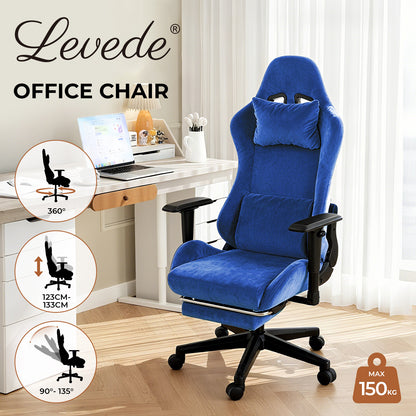 Levede Office Desk Chair Gaming Recliner Adjustable Height with Footrest Blue