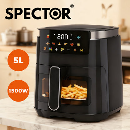 Spector 5L Digital Air Fryer 1250W Oil Free Hot Air Healthy Frying Cooker Black