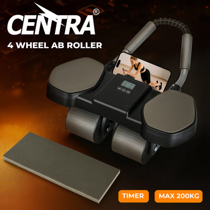 Centra Healthy Belly Wheel Auto Rebound Ab Roller 4 Wheel Soft Elbow Knee Pads