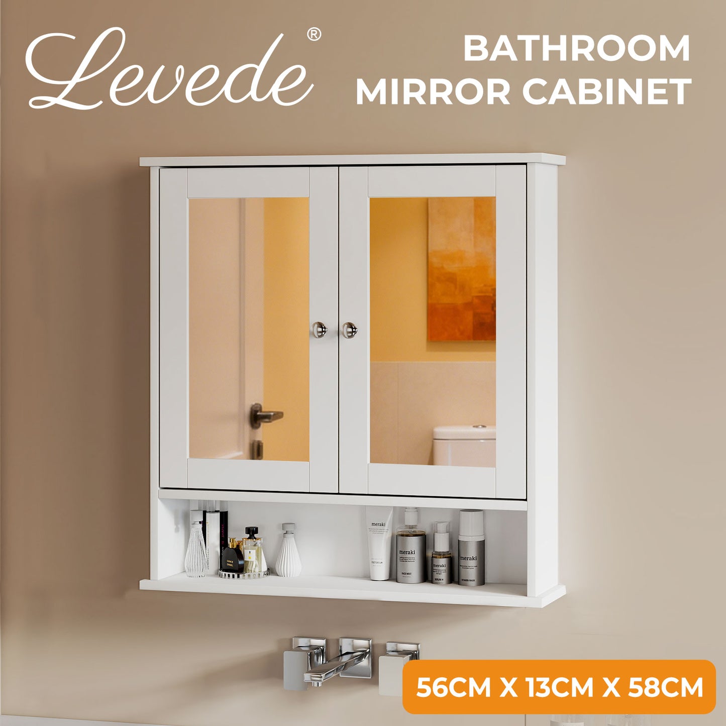 Levede Bathroom Mirror Cabinet Storage Toilet Cupboard Wall Mounted Shelves