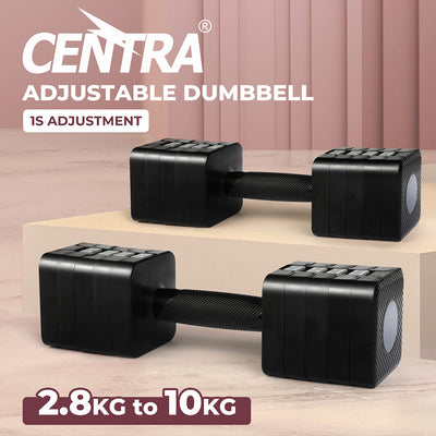 Centra A Pair 2.8KG-10KG Adjustable Dumbbells With Metal Weight Block Set Black