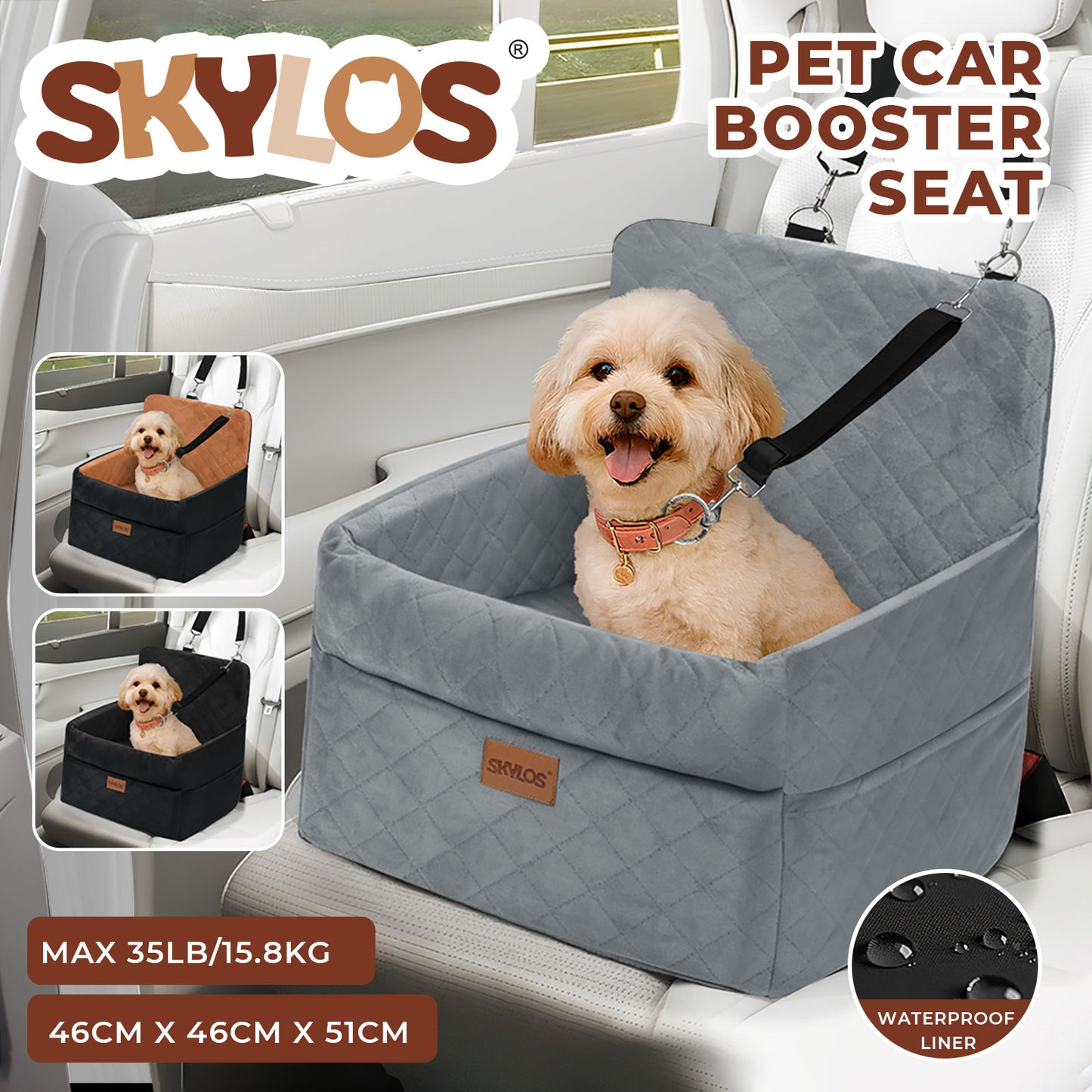 Skylos Dog Car Seat for Small Dogs Cats Cosy Pet Travel Bed with Safety Leash