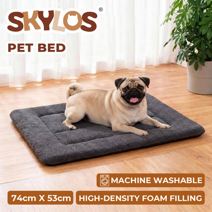 SKYLOS Dog Bed Mattress Soft Plush Pet Bed Non Slip Crate Mat M L 74x53cm Foam