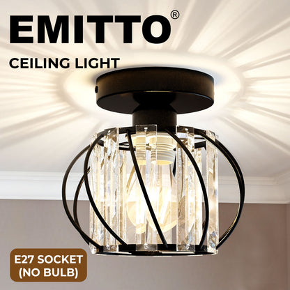 Emitto Crystal Ceiling Light Semi Flush Mount Chandelier Modern Hallway Black