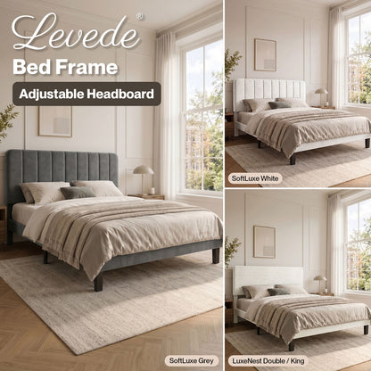 Levede Bed Frame Velvet Upholstered Platform Adjustable Headboard Double King