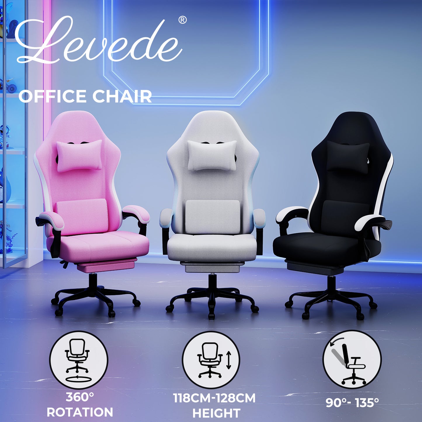 Levede Gaming Chair Office Recliner Spring Padding Adjustable Swivel Footrest