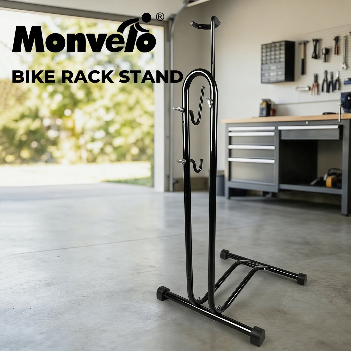 MONVELO Bike Rack Floor Stand Bicycle Parking Freestanding Storage Outdoor Black