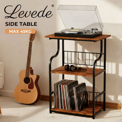 Levede 3 Tier Record Player Stand Turntable Vinyl End Side Table 2 Storage Shelf