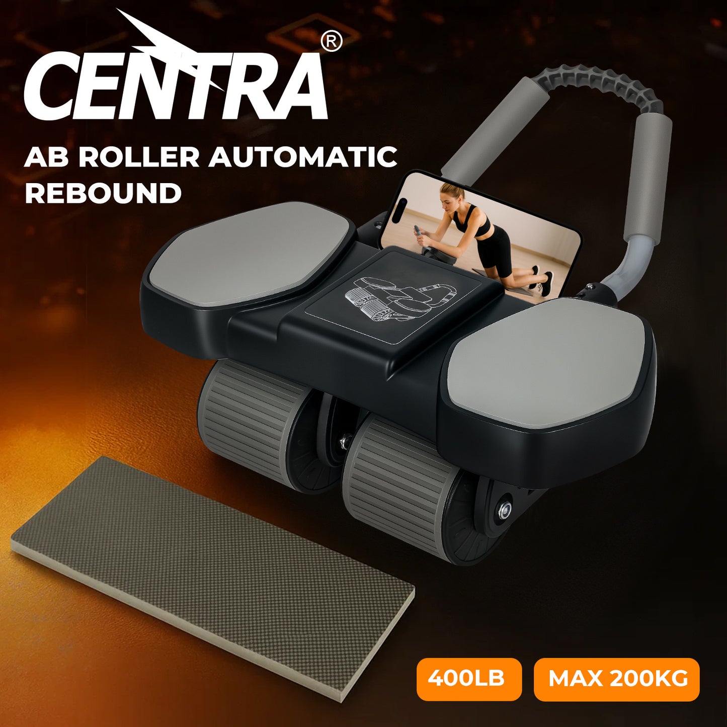 Centra Healty Belly Wheel AB Roller 4 Wheel with Elbow Support Automatic Rebound