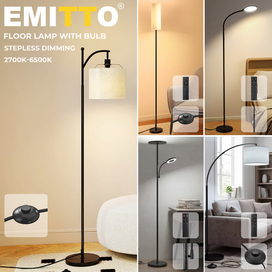 Emitto LED Floor Lamp Morden Dimmable Adjustable Reading Light Remote with Bulb