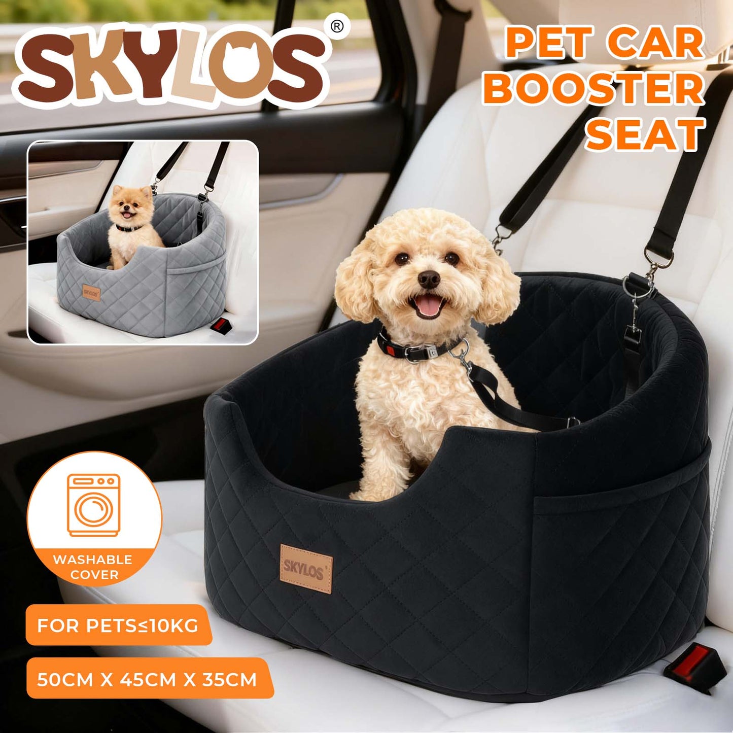 Skylos Dog Booster Car Seat Safe Travel Carrier Bed Bag Basket Pet Puppy Cat