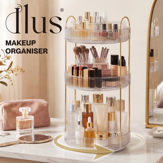 ilus Makeup Organiser 360 Rotating Spinning 3 Tiers Cosmetic Organizer White