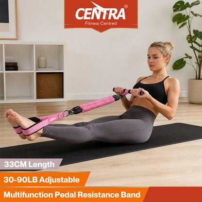 Centra Resistance Bands Set Foot Pedal 3 Tube Adjustable for Home Workout Pink