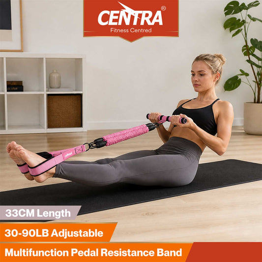 Centra Resistance Bands Set Foot Pedal 3 Tube Adjustable for Home Workout Pink