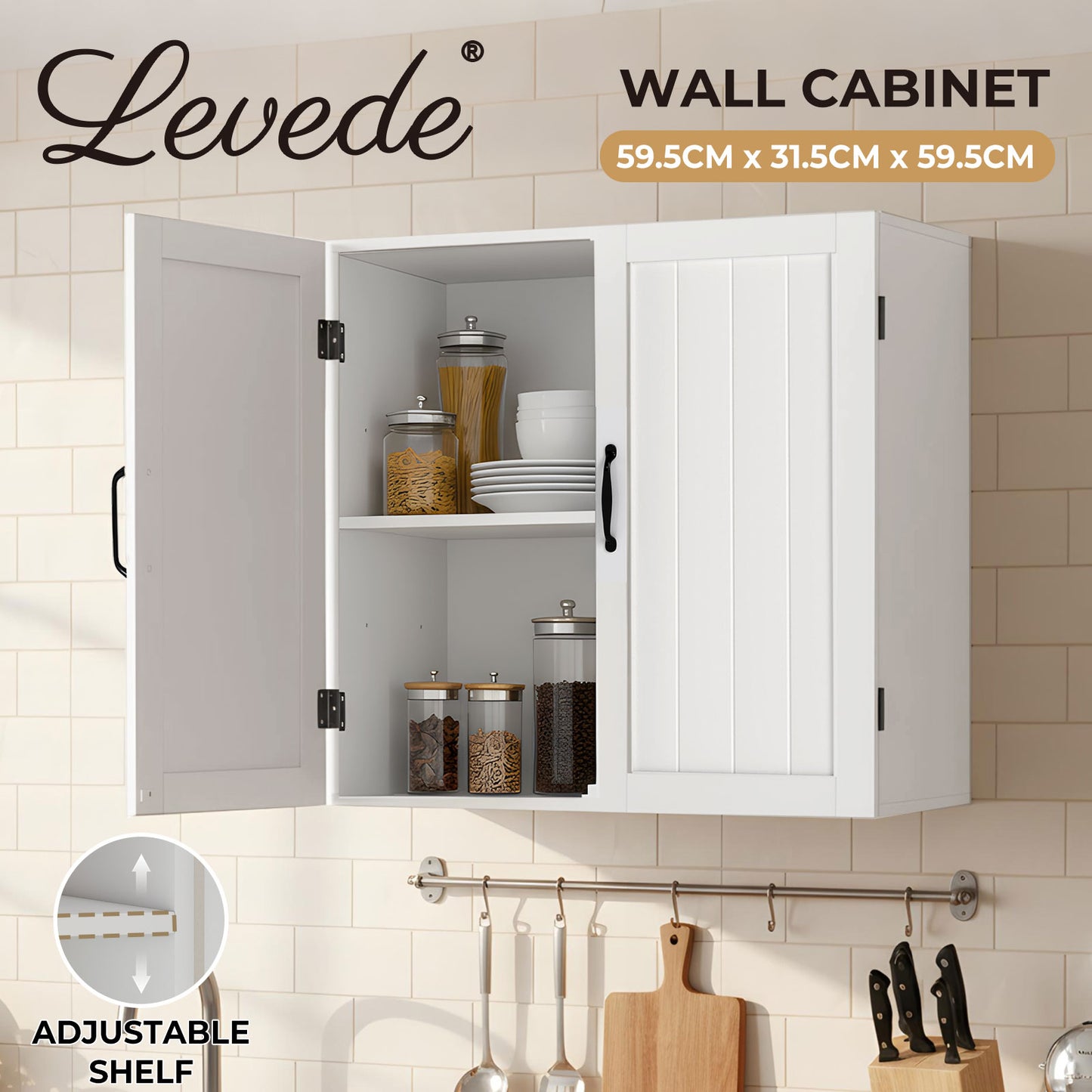 Levede Wall Cabinet Hanging Kitchen Cupboard Bathroom Storage Organiser White