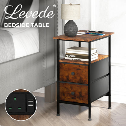 Levede Bedside Table Side Cabinet Storage Nightstand Charging Station 2 Drawers