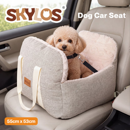 Skylos Dog Car Seat Safe Booster Bed Small Pets Travel Carrier Washable Beige