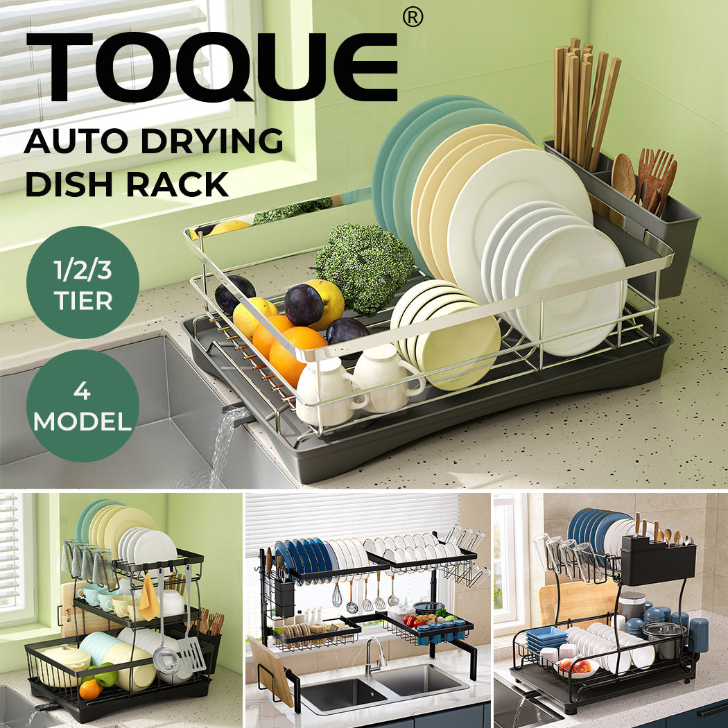 Toque Dish Drainer Drying Rack Drip Tray Stainless Steel Expandable Over Sink