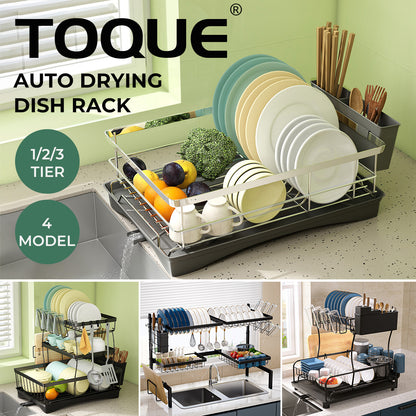 Toque Dish Drainer Drying Rack Drip Tray Stainless Steel Expandable Over Sink