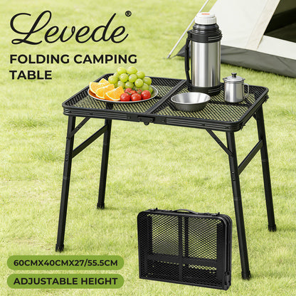 Levede Folding Camping Table Adjustable Height Aluminium Picnic Desk Black 60cm
