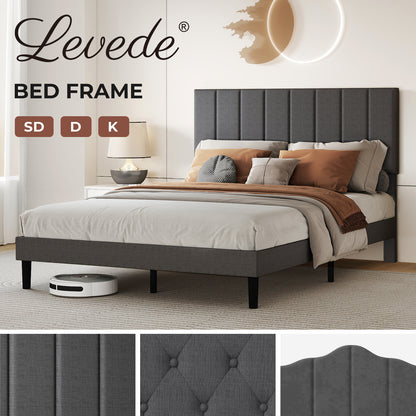 Levede Upholstered Bed Frame Linen Fabric Soft Foam Headboard Small Double King