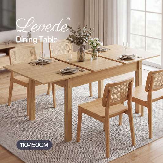 Levede Extendable Dining Table Oak Modern Rectangular Kitchen Table 4-6 Seat