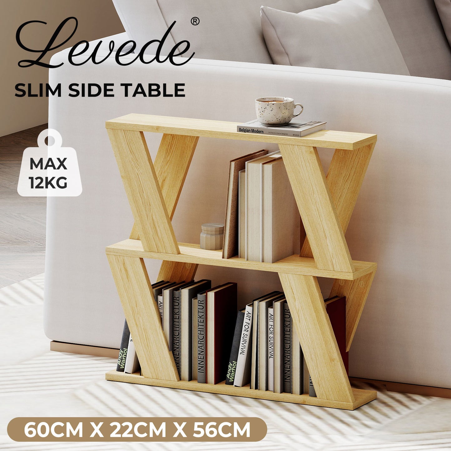 Levede Slim Side Table with Storage Shelf Sofa End  Accent Table Wooden 2 Tier