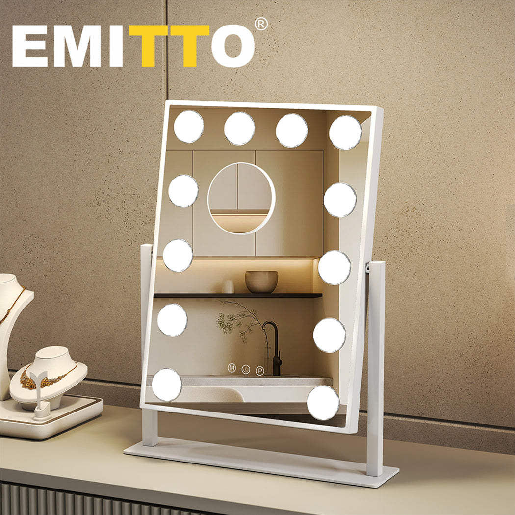 Emitto LED Makeup Mirror 3 Color Dimmable Touch Control Beauty Mirror Portable
