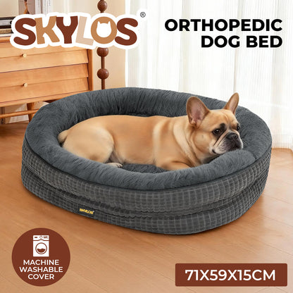 Skylos Orthopedic Plush Dog Bed Soft Washable Pet Bed Grey Cosy Cushion M Size