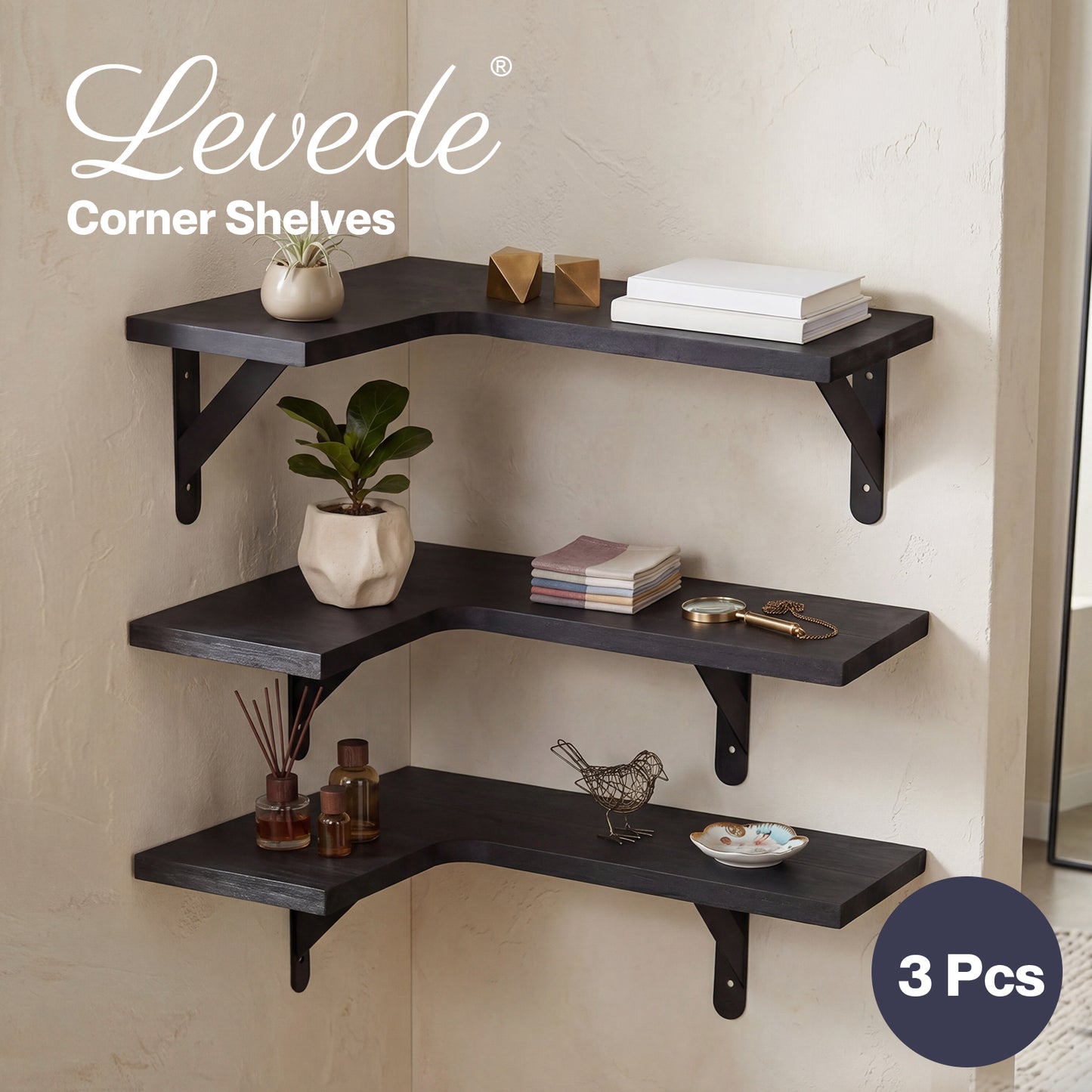 Levede Floating Shelf Wall Mounted 3pc Corner Shelf Unit Home Sotrage Decor
