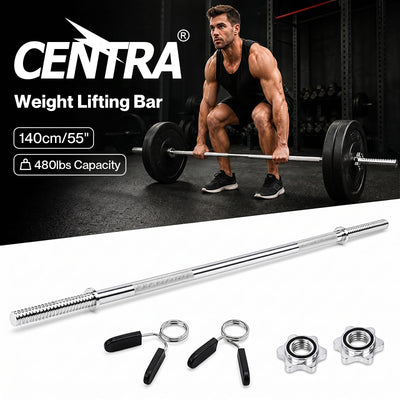 Centra 2'' Olympic Barbell Bar 5ft Weight Lifting Gym Training Bar Spring Clips