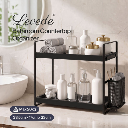Levede Bathroom Organiser Countertop 2 Tier Perfume Skincare Storage Shelf Black