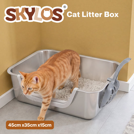 Skylos Cat Litter Tray Stainless Steel 7.5cm Low Entry High Sides 201 Steel