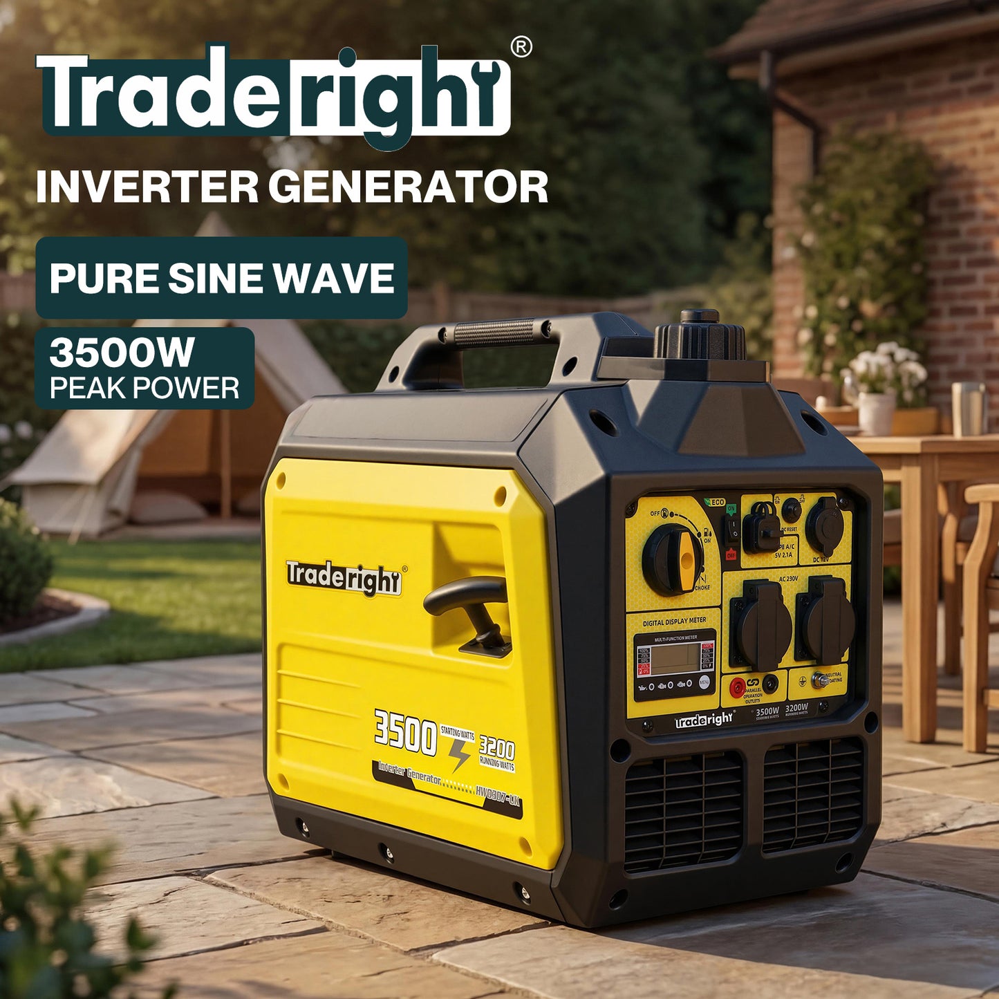 Traderight Inverter Generator 3500W Portable Petrol Quiet Backup Power Pure Sine